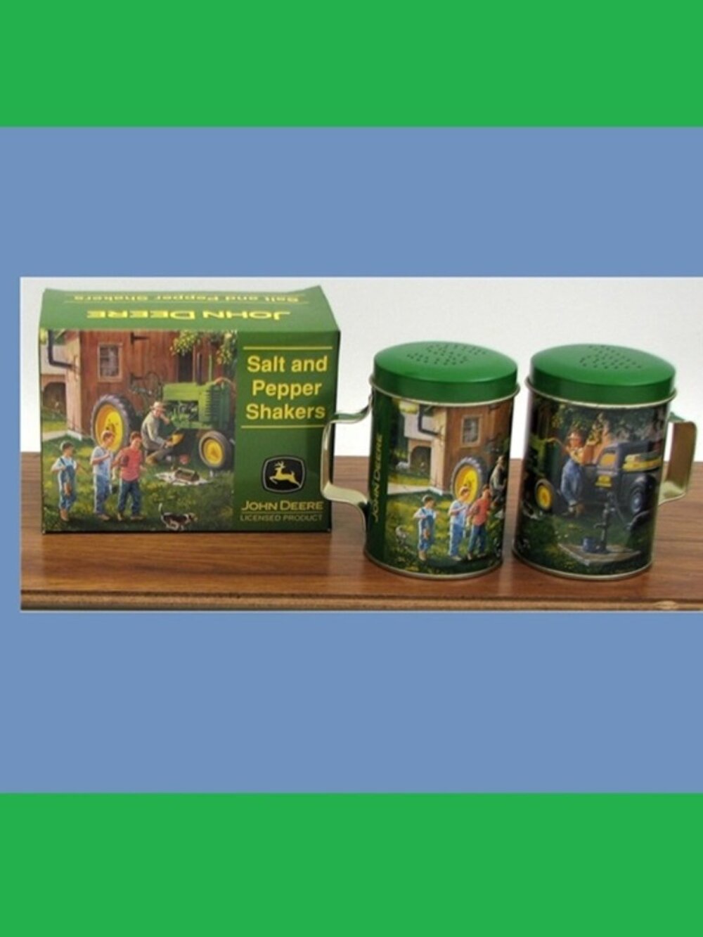 John Deere Tin Salt & Pepper Set 3 3/4" tall 42002